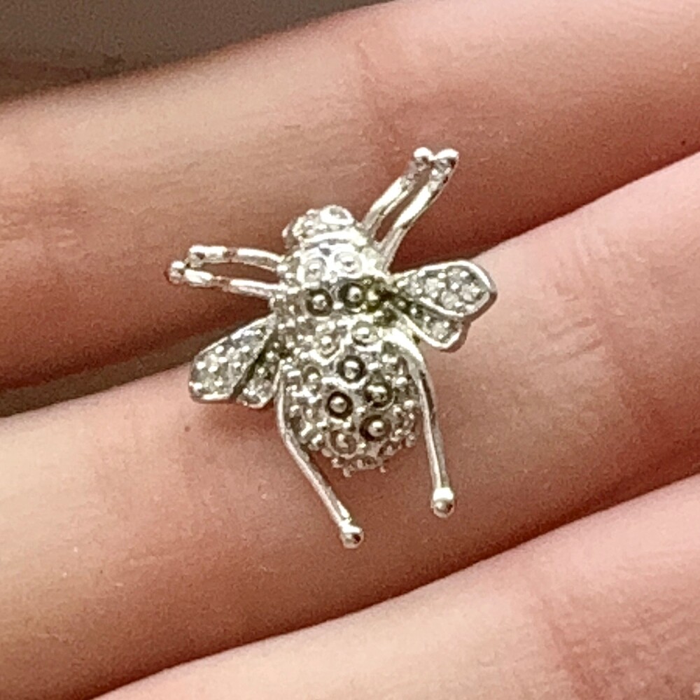 Sterling Silver Honey Bee Pendant CZs 3/4” .925 bumble bee lovers gift necklace